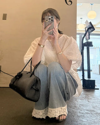 Balloon puff punching blouse