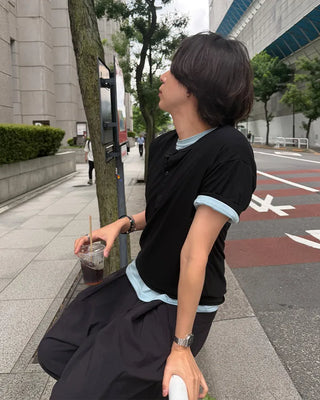 Henley neck simple short-sleeved T-shirt