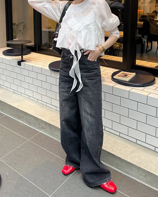 Wrap Point Wash Wide Denim Pants