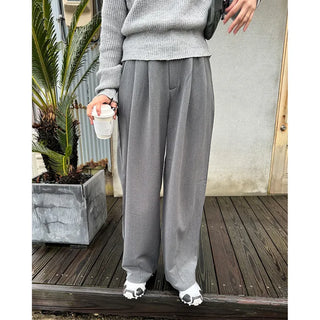 Wide-leg slacks with elastic waistband