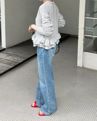 Frilled round neck cardigan