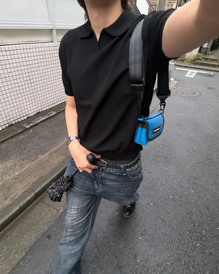 Open-collar short-sleeved knit