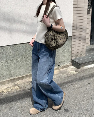 Washed denim wide-leg pants