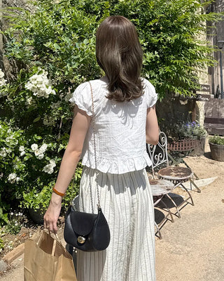 Bust strap ribbon puff frill blouse