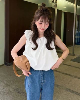 Back ribbon shirred blouse