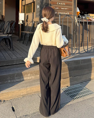 Belted back elastic waist slacks