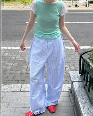 Striped Summer Cotton Wide Pants