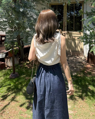 One-shoulder polka dot sleeveless top