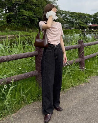 Asymmetrical Drape Short-Sleeve T-Shirt