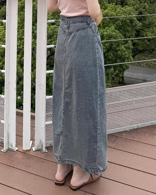 Wrap long denim skirt
