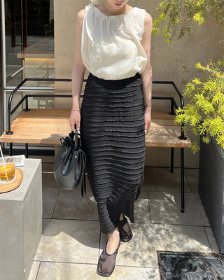 Shoulder ribbon bow tie sleeveless blouse