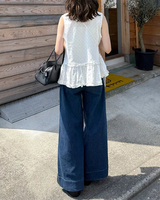 Pocket Two-Button Wide Denim Pants