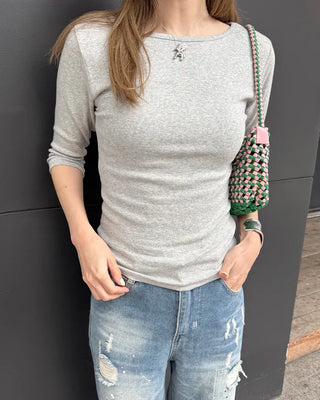 Bateau neck cropped sleeve shirt