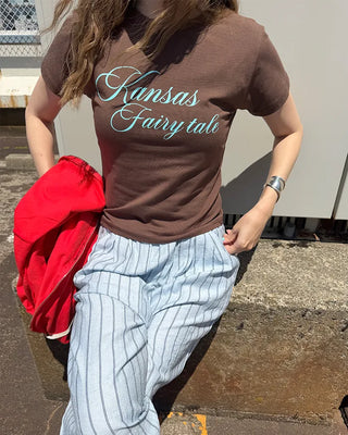 Lettering semi-cropped short-sleeve T-shirt