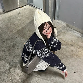 Nordic pattern duffel cardigan