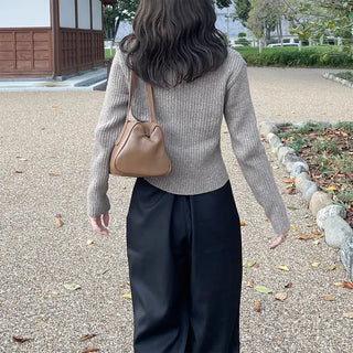 Pointed button rib knit cardigan