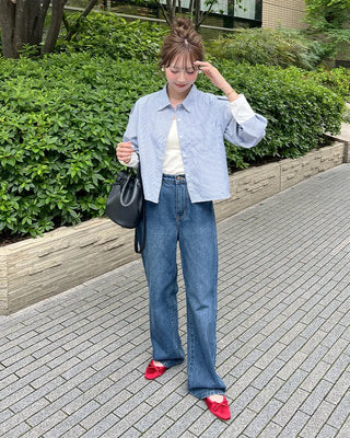 Striped two-tone cropped shirt