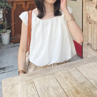 Back ribbon shirred blouse