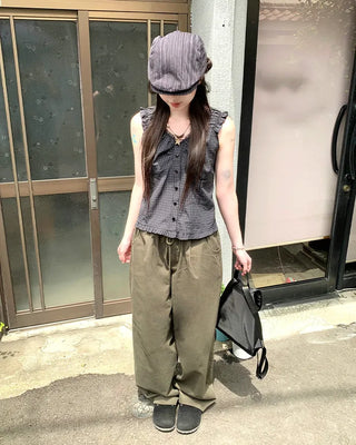 Lace shoulder shirred sleeveless blouse