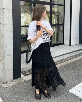 See-through lace long skirt