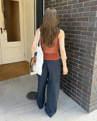 Striped wide banding pants