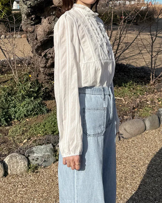 Round neck frill detail blouse