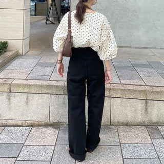 Slit Black Cotton Pants