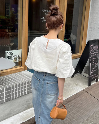 Shoulder ruffle frill blouse