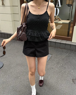 Cup-attached polka dot ruffle lace camisole