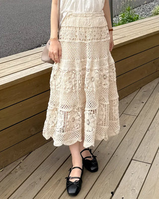Knitted banded long skirt