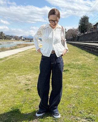 Lace-point color cardigan