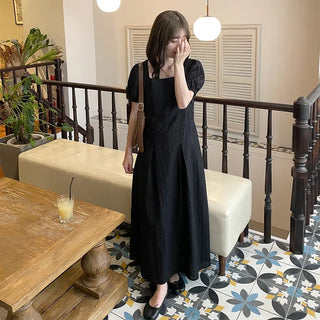 Puff-sleeve long dress