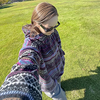 (Unisex) Ethnic Pattern Fleece Hoodie