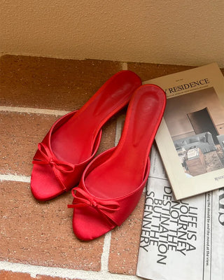 Ribbon satin open-toe sandals