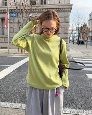 Round neck waffle long t-shirt