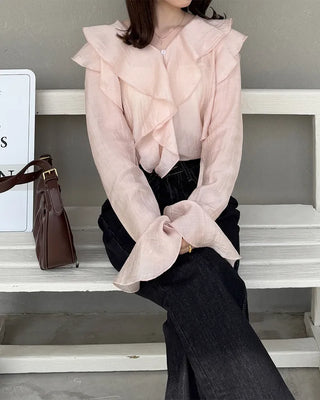 Ruffled V-neck blouse