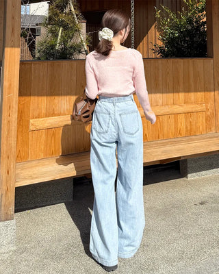 Front patch pocket wide-fit denim pants