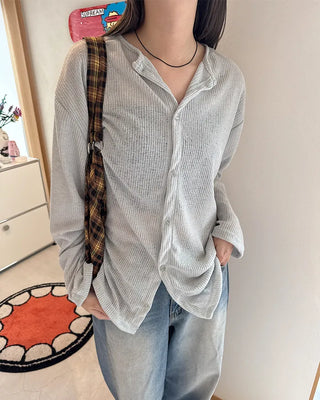 Round neck ribbed cardigan