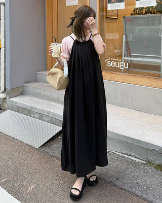 Pintuck Halter Neck Long Dress