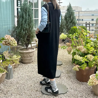 V-neck sleeveless long cardigan dress