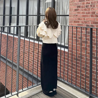 Double ruffle knit cardigan