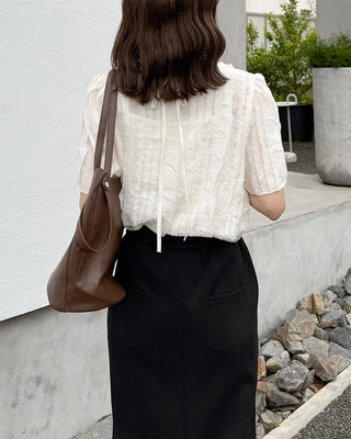 Lace frill blouse set