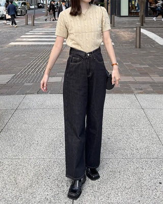Round neck cable knit short sleeve knit