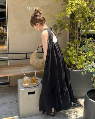 Backless halter neck long dress