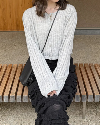 Perforated Cropped Cardigan