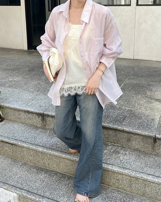 Loose-fitting pocket point sheer shirt