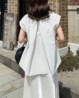 Cap-sleeve striped blouse