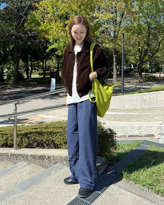 Suede stripe elastic waist pants