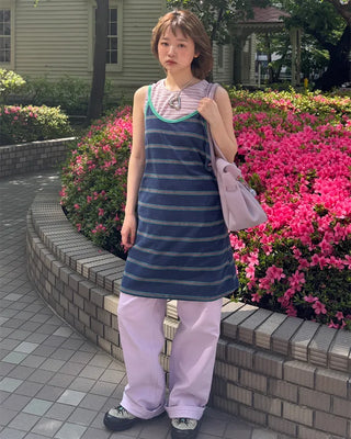 Two-tone striped mini camisole dress