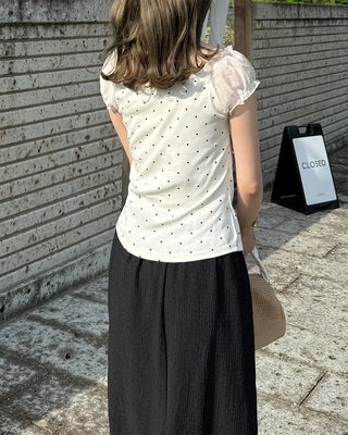 Dot pattern layered blouse with string